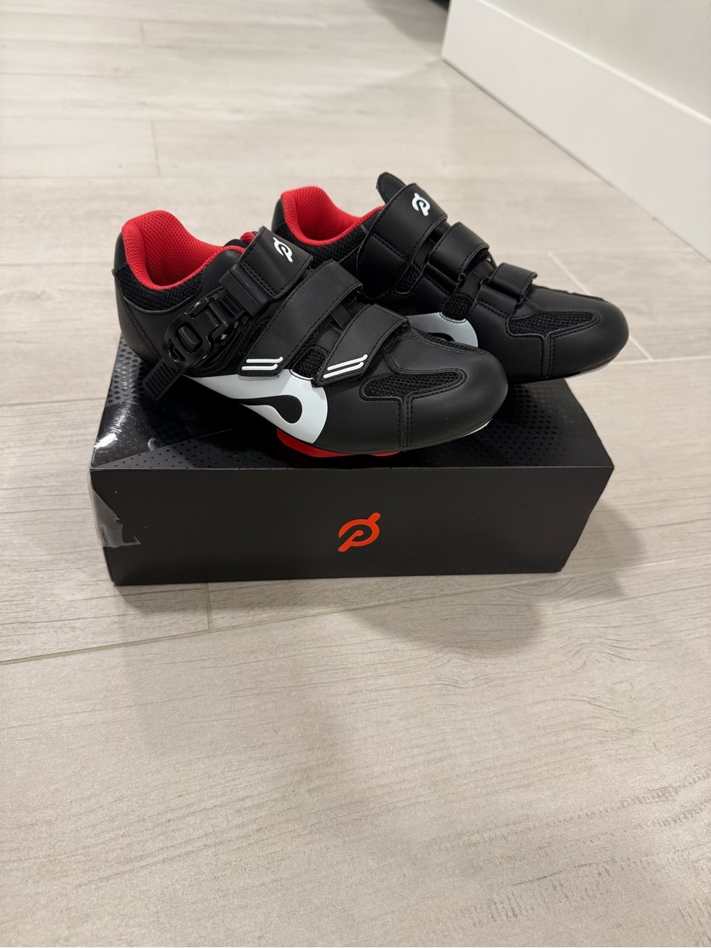 Peloton Black and Red Kids' Cycling Sneakers with White Accent